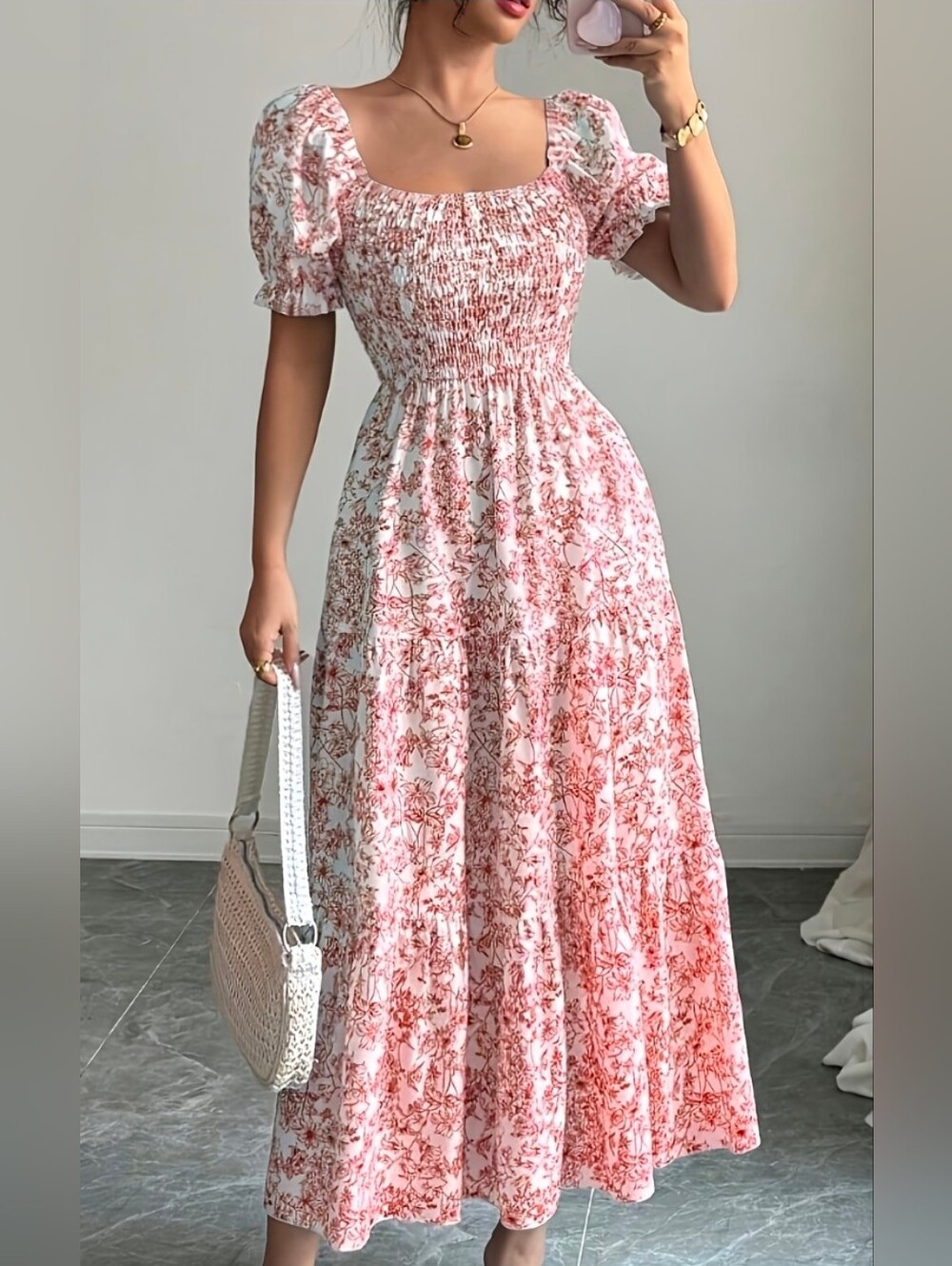 Free People She's A Dream Floral Midi Dress Size 8 Cottagecore Puff Sleeve